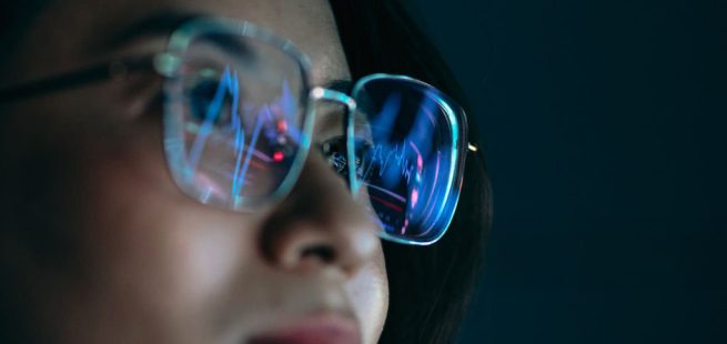 Reflection of a circuit board on glasses